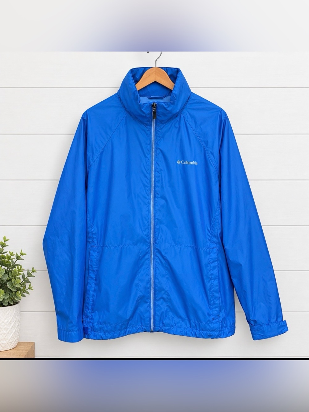 Columbia Hooded Women’s Royal Blue Lightweight Rain Jacket EUC Size 2X